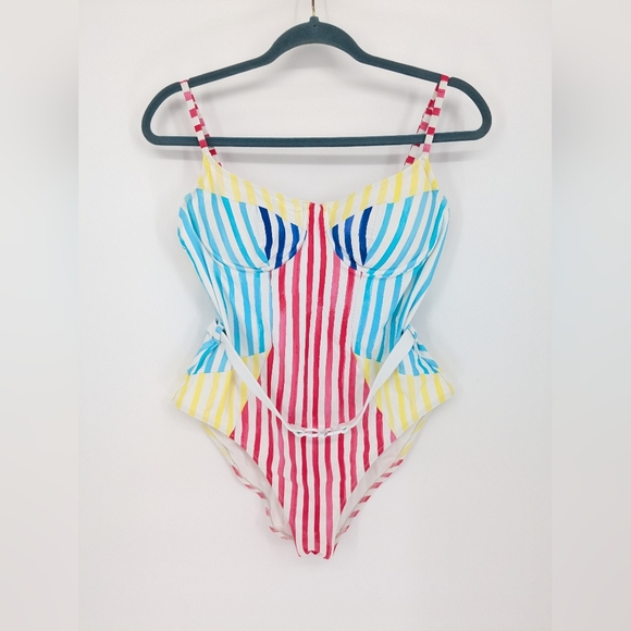 Solid & Striped The Spencer One Piece Colorblock Watercolor Stripe Swimsuit XL - Picture 9 of 12